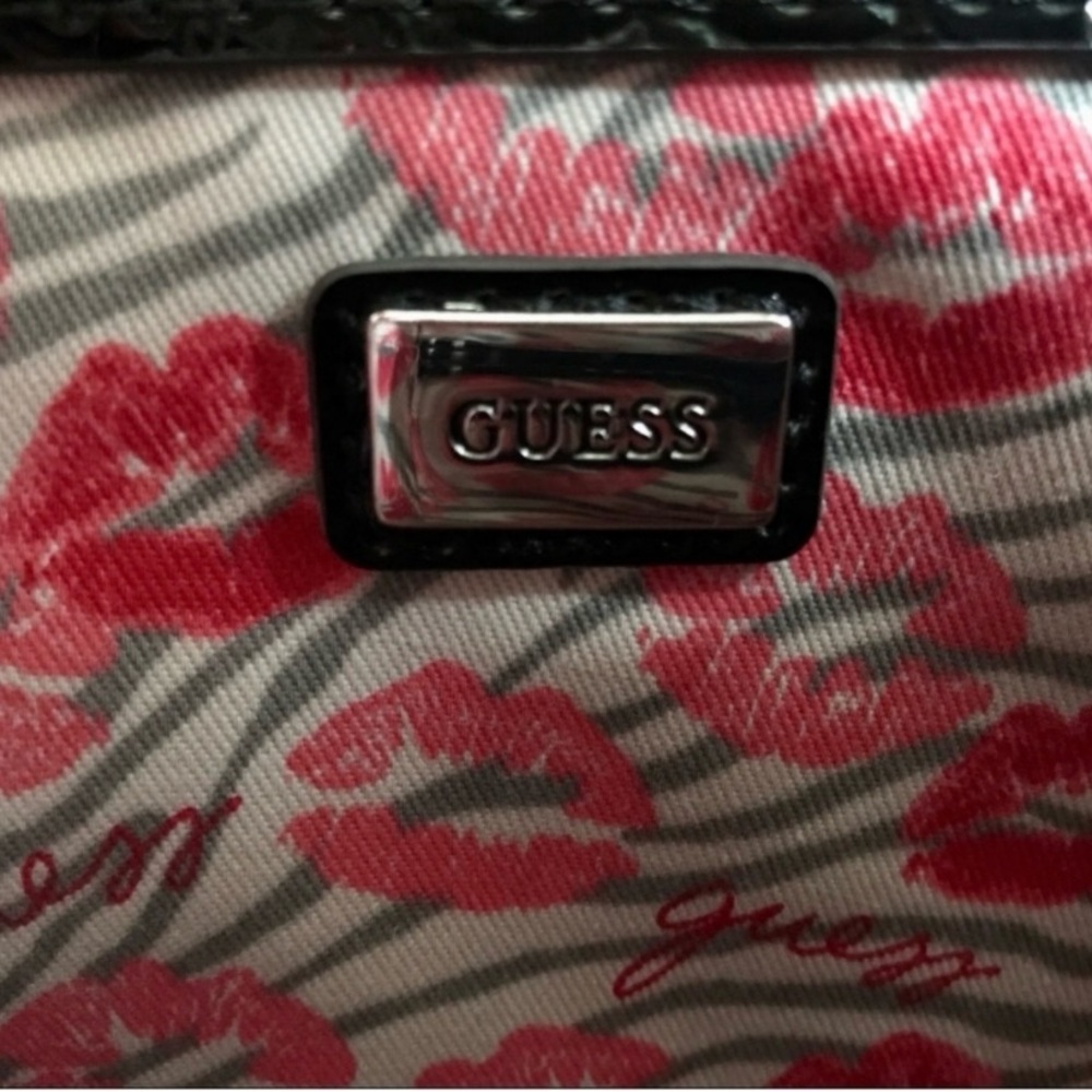 Guess Black and Cream Croc-Embossed Shoulder Bag - Picture 8 of 14